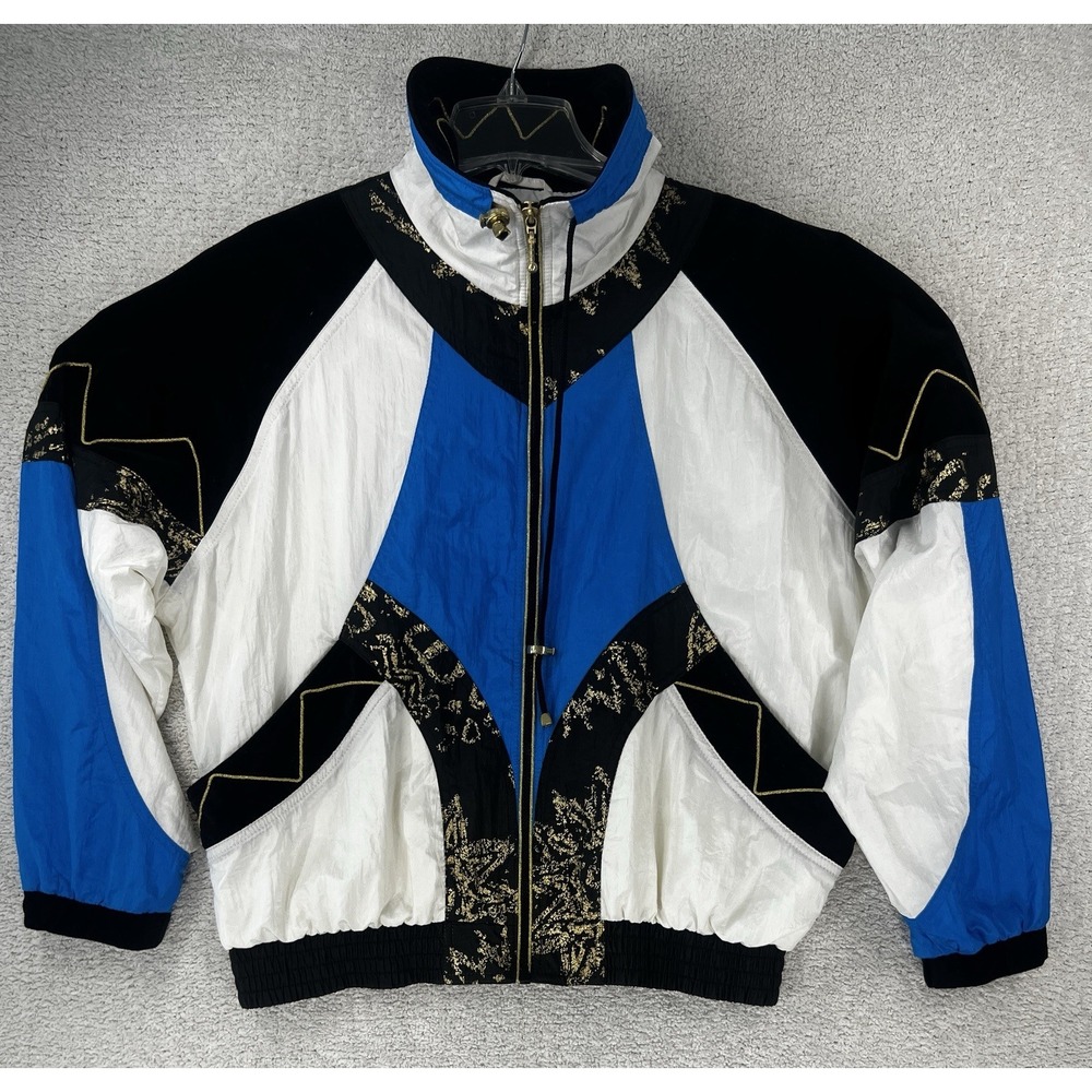East West Jacket Mens M Gold Brocade Velvet Track Jacket Blue White 80s 90s EUC